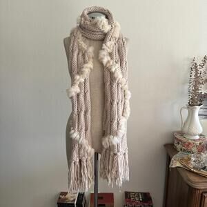 Baby phat cream knit scarf with faux fur